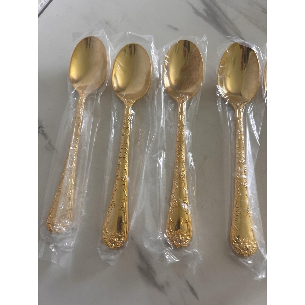 WM Rogers & Son Gold Plated Teaspoons Lot of 6 Enchanted Rose 6" New! FFF HHH - Picture 3 of 4